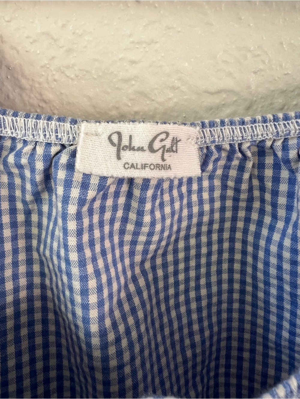 Brandy Melville John Galt Clarisse Blue & White Gingham Off the Shoulder Top OS - Picture 6 of 7